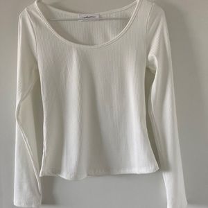 Carly Jean LosAngeles Ribbed Long Sleeve White Tee